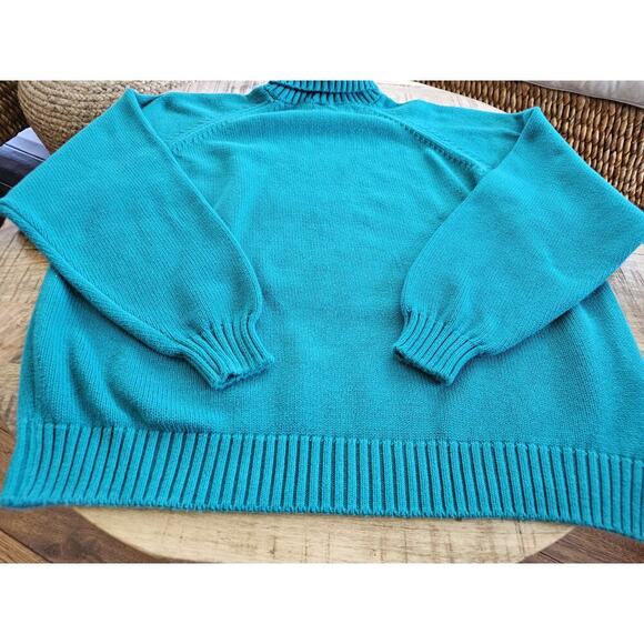 Lands' End Turtleneck 100% Cotton Sweater Women's Size XL Teal Blue Made in USA - Picture 2 of 8